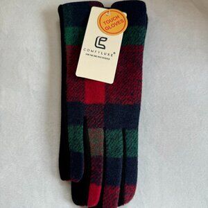 ComfyLuxe Apparel Black, Green and Red Plaid Touch Gloves New with Tags